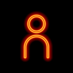 Simple person icon. Linear symbol, thin outline. Orange neon sty