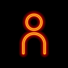 Simple person icon. Linear symbol, thin outline. Orange neon sty