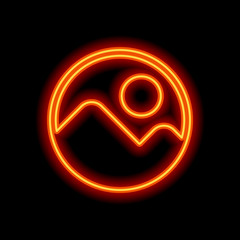 Simple picture icon. Orange neon style on black background. Ligh