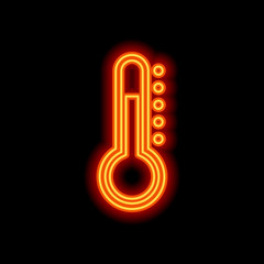 Simple thermometer icon. Orange neon style on black background.
