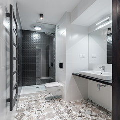 Bathroom with pattern floor tiles