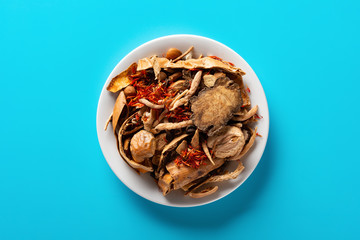 top view Chinese herb on a dish