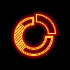 Business pie chart icon. Orange neon style on black background.