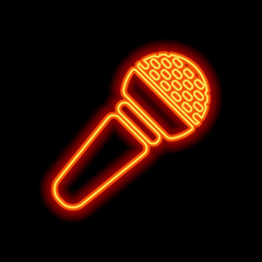 Hands microphone icon. Orange neon style on black background. Li