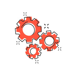Vector cartoon gear icon in comic style. Cog wheel concept illustration pictogram. Gearwheel cogwheel business splash effect concept.