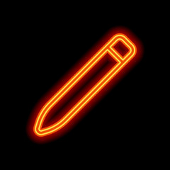 Obraz premium Simple pencil. Linear, thin outline. Orange neon style on black