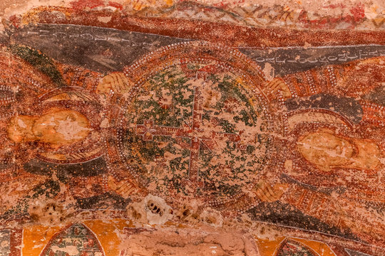 Ancient fresco in Church of St. John the Baptist in Cavusin. Cappadocia. Nevsehir Province. Turkey