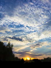 sunset sky setting sun beautiful clouds forest frame