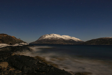 Plakat The moon shines on Andalshatten with snow on top Northern Norway