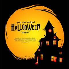 Halloween party with silhouette house scary. Trick or Treat invitation. poster banner template.