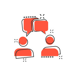 Vector cartoon talk people icon in comic style. Man with speech bubble concept illustration pictogram. Talk chat business splash effect concept.