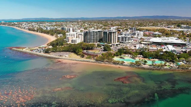 Aerial drone view of Settlement Cove Lagoon, Redcliffe, Australia