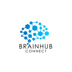 brain connection logo with hexagon. digital brain. brain hub logo design vector icon
