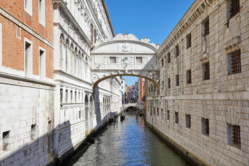 Fototapeta na wymiar Bridge of Sighs, wide angle view in a sunny day in Venice, Italy