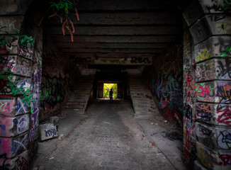 Fototapeta na wymiar entrance hall of an abandoned military building, belgium