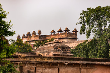 Fototapeta na wymiar Orchha Palace, Madhya Pradesh. Also spelled Orcha, famous travel destination in India.