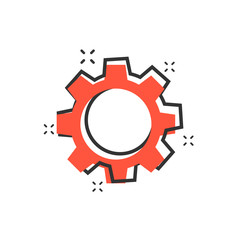 Vector cartoon gear icon in comic style. Cog wheel concept illustration pictogram. Gearwheel cogwheel business splash effect concept.