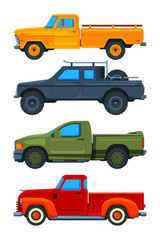 Naklejka premium Vector pickup trucks. Various illustrations of transport. Illustration of pickup transport, transportation automobile