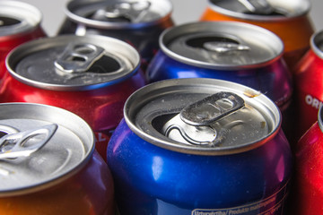 Used aluminum soda can top view