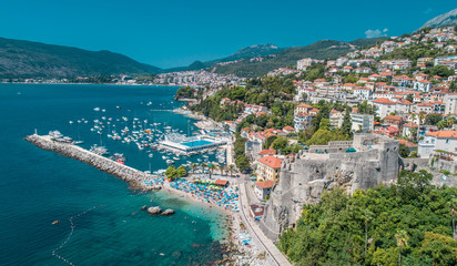 Herceg Novi, Montenegro aerial view on city - obrazy, fototapety, plakaty