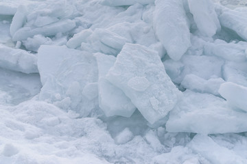 Frozen sea view on sunny day.