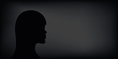 sad depressed woman silhouette on black background