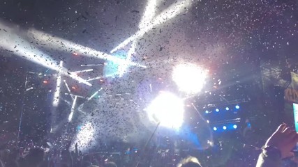 live music festival crowd and particles