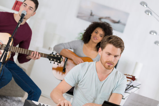 band having a rehearsal in the house