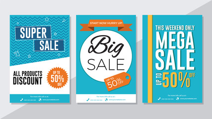Super sale, big sale and mega sale flyer template