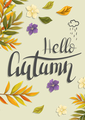 Fototapeta na wymiar Hello, Autumn. Card with autumn leaves