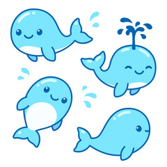 Cute cartoon whale set