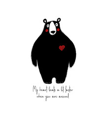Cute Black Bear With Heart.