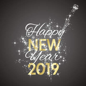 2019 Happy New Year firework black background vector