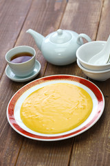 homemade chinese dessert, sweet non sticking egg yolk custard called san bu nian