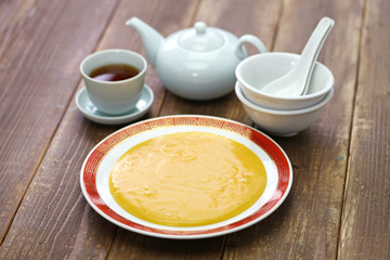 homemade chinese dessert, sweet non sticking egg yolk custard called san bu nian