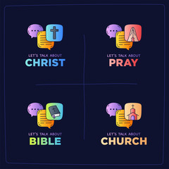 Let's talk about Christ, bible, church, pray doodle illustration dialog speech bubbles with icon