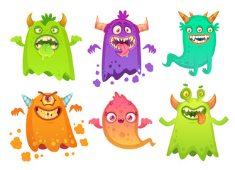 Cartoon monster ghost. Angry scary monsters mascot characters, goofy alien creature and gremlin character vector illustration © Tartila