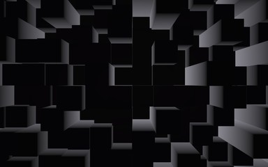 Abstract dark elegant cube geometric background. Chaotically advanced rectangular bars. 3D Rendering, 3D illustration