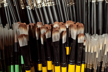 Brushes for drawing on a shelf in a shop