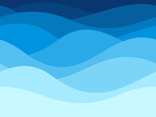 Blue waves pattern. Summer lake wave, water flow abstract vector seamless background - obrazy, fototapety, plakaty