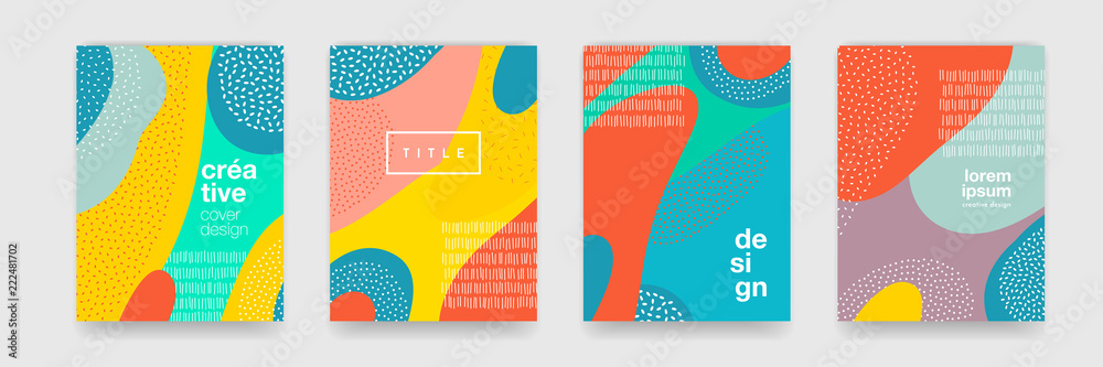 Poster abstract fun color pattern cartoon texture for doodle geometric background. vector trend shape for b