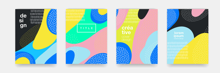 Wavy blue, orange, black, pink color gradient pattern on white background. Vector trend shape for brochure cover template design