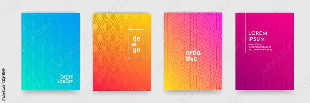 Poster Abstract geometric pattern background with line texture for business brochure cover design. Gradient Pink, orange, purple, blue and green vector banner poster template