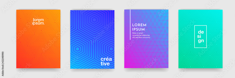 Poster Abstract geometric pattern background with line texture for business brochure cover design. Gradient Pink, orange, purple, blue and green vector banner poster template