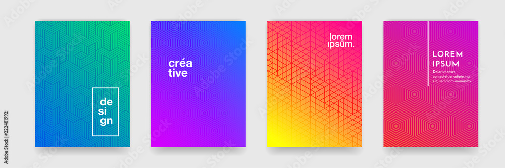 Poster Abstract geometric pattern background with line texture for business brochure cover design. Gradient Pink, orange, purple, blue and green vector banner poster template