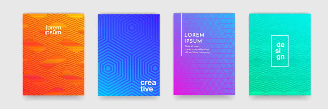 Abstract geometric pattern background with line texture for business brochure cover design. Gradient Pink, orange, purple, blue and green vector banner poster template