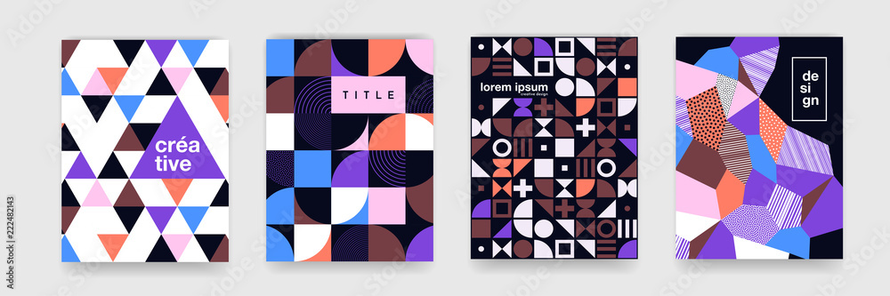 Aufkleber Abstract geometric pattern background texture for poster cover design. Minimal color vector banner template with circles, square