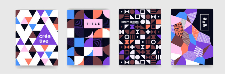 Abstract geometric pattern background texture for poster cover design. Minimal color vector banner template with circles, square