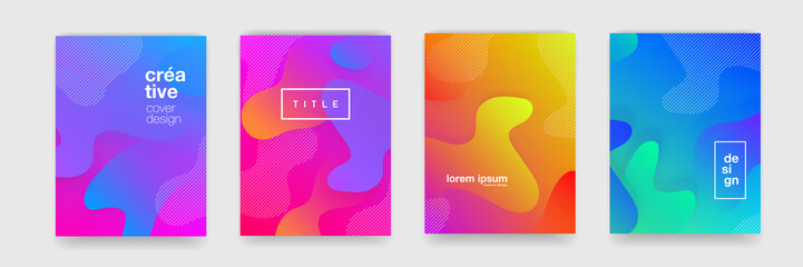 Abstract gradient flowing geometric pattern background texture for poster cover design. Minimal color gradient banner template. Modern vector wave shape for brichure