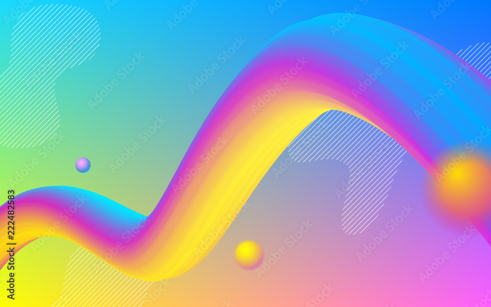 Aufkleber Trendy gradient transition colorful background design. Vector abstract 3d wave digital paint template layout for music party poster. Neon geometric stripe shape in vibrant trendy gradient colors